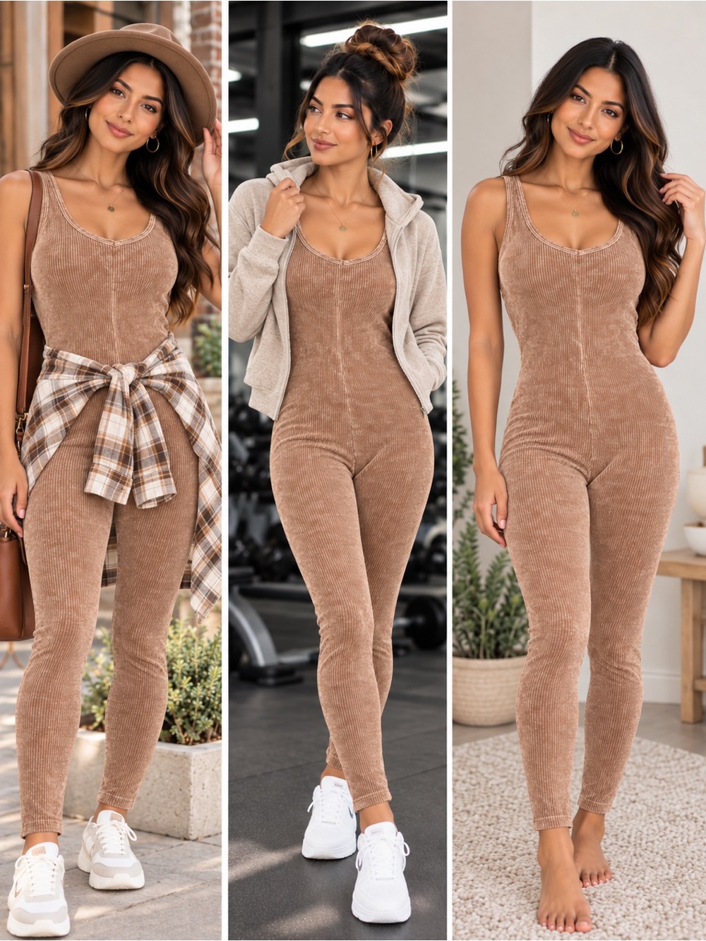 Zenana Mineral Washed Ribbed Sleeveless Fitted Jumpsuit – Deep Camel 🤎